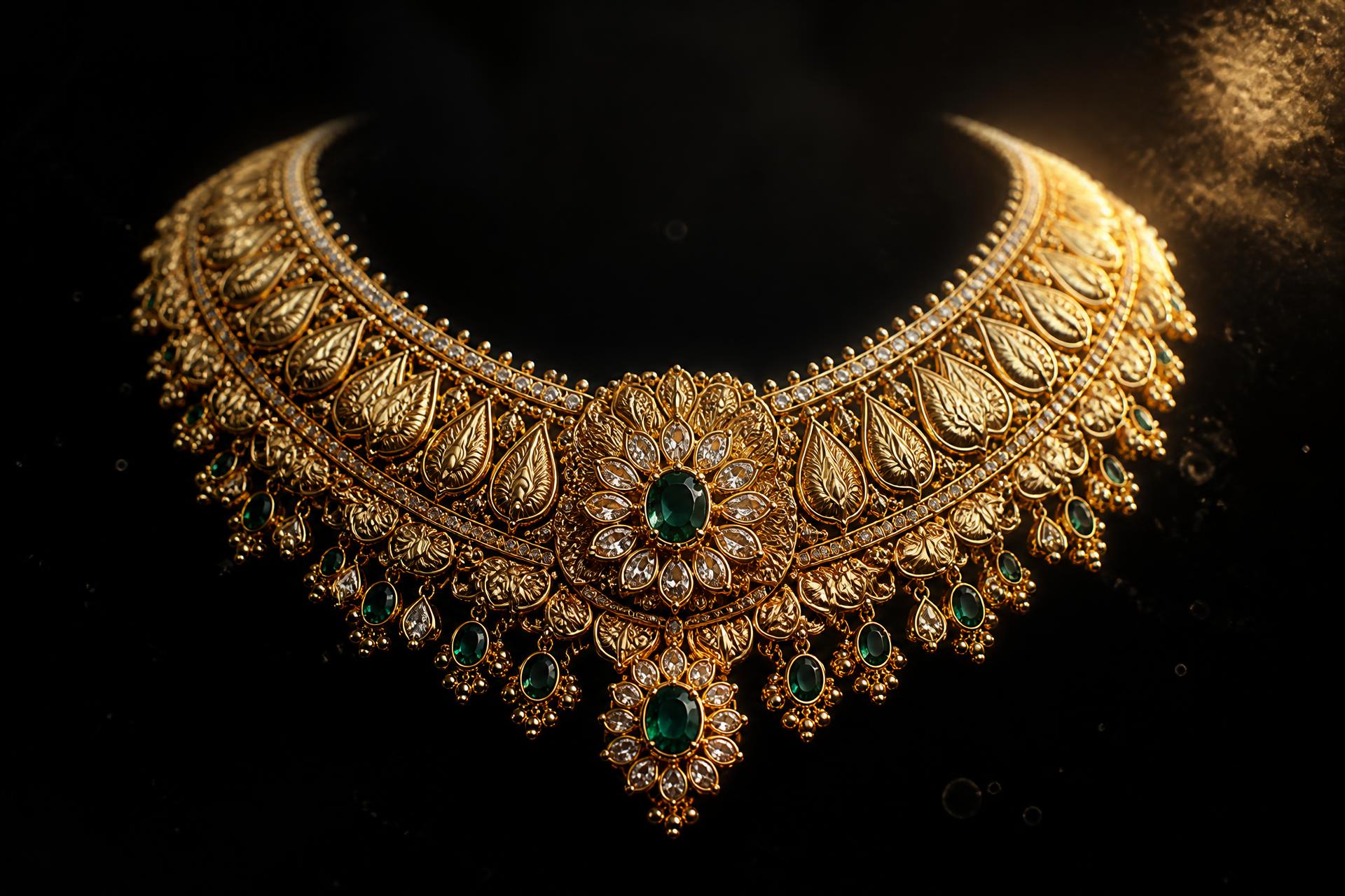 Aurvelle emerald and diamond bridal gold necklace